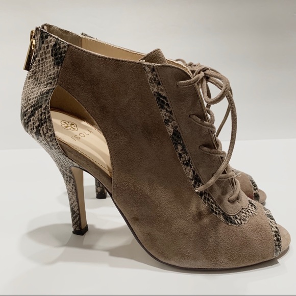 ISOLA SUEDE ZIP. BACK LACE UP OPEN TOE ANKLE HEEL SHOES - Picture 6 of 14